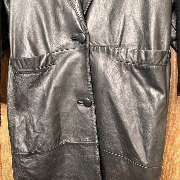 VTG Pelle Studio Black Genuine Leather Blazer Trench Jacket Women's M Thermolite - Picture 3 of 12